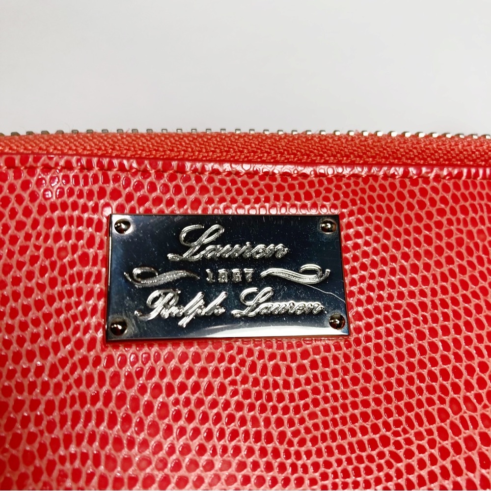 Ralph Lauren Peach Reptile Embossed Brush or Makeup Bag Zipper Top - Picture 3 of 9